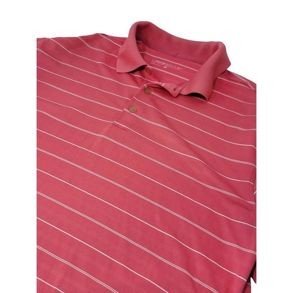 Nike‎ Golf Polo Shirt Size Large Short Sleeve Pink White Striped - Picture 1 of 5
